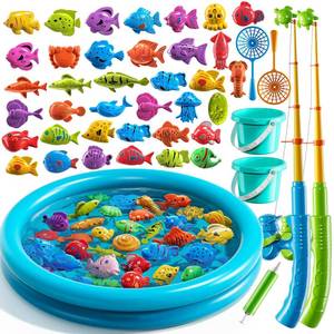 lot 11664 image: JUKUDAHU Magnet Fishing Toys Game for Kids 3-5 - Floating Fish Toys with Inflatable Kiddie Pool, Bath for Toddlers, Pole Rod Net, Outdoor Party for Boys Girls Kids Age 3 - 8 Year Old
