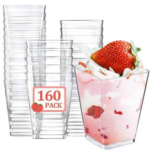 lot 11666 image: Eupako 160 Pack 5 OZ Plastic Mini Dessert Cups - Clear Small Parfait Cups, Square Appetizer Cups for Fruit, Pudding, Mousse, Ice Cream, Party, Wedding, Valentines Day
