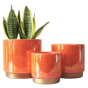 lot 11672 image: Gepege Indoor Pots for Plants, Ceramic Planter with Drainage Hole, 9.6inch7.6Inch6Inch. Succulent Orchid Flower Pot - Rainbow Pearl Glaze