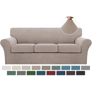 lot 11677 image: Turquoize 4 Piece Sofa Slipcover Sofa Covers for 3 Cushion Couch Soft Couch Cover for Dogs-Washable Sofa Furniture Covers with 3 Individual Cushion Covers,Feature Jacquard Fabric(3 Cushion Sofa, Sand)