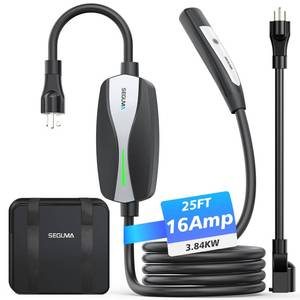 lot 11678 image: SEGUMA Level 12 Tesla Charger, 12A16A, 25ft Extension Cable, Dual Voltage 240V NEMA 6-20 Plug & 120V NEMA 5-15 Adapter, NACS Connector, Portable Home Electric Car EV Charger for Tesla Models YX3S
