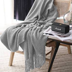 lot 11681 image: LOMAO Knitted Throw Blanket with Tassels Bubble Textured Soft Lightweight Throws for Couch Cover Home Decor (Light Grey, 50x60)