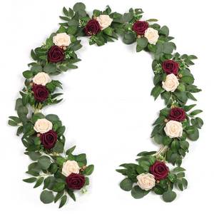 lot 11697 image: ponatia 6.5FT Handcrafted Artificial Rose Flower Garland, Eucalyptus Greenery Garland for Wedding Ceremony Garlands Backdrop Arch Flowers, Reception Table Decorations (Burgundy & Ivory Cream)