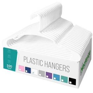 lot 11705 image: NEATERIZE Clothes Hangers Plastic 100 Pack For Adults - Plastic Hangers, The Perfect Coat Hanger and Space Saving Clothes Hangers for Closet, Percheros Ganchos para Colgar Ropa Hangars - White Hangers