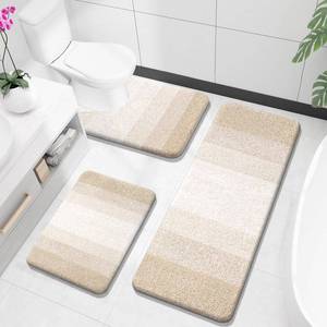 lot 11708 image: OLANLY Bathroom Rugs Sets 3 Piece, Soft Absorbent Microfiber Bath Mats and U-Shaped Contour Toilet Rug, Plush Shaggy Bath Mat Set for Bathroom (47x2024x1624x20, Light Beige)