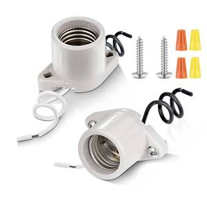 lot 12009 image: Surface Mount Light Socket,E26 Medium Screw Porcelain Bulb Socket,Cleat Lamp Socket with Two Hole Flanged Mounting,Keyless Sockets with 6 Leads (2)