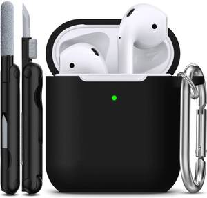 lot 12018 image: R-fun Compatible with AirPods Case Cover, Soft Silicone Protective Cover with Keychain for Women Men Compatible with Apple AirPods 2nd 1st Generation Charging Case, Front LED Visible,Black