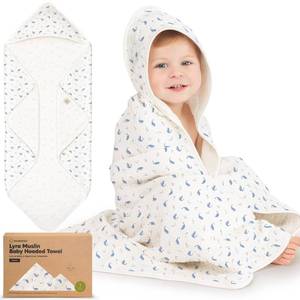 lot 12020 image: KeaBabies Muslin Baby Bath Towels with Hood for Girls, Boys, Large Organic Cotton Hooded Baby Towels for Newborns, Toddlers, Infant, Kids, Soft Absorbent Newborn Bath Essentials Gift Set (Whale Bay)