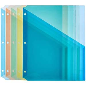 lot 12021 image: Amazon Basics Binder Organizer Poly Jacket, 3 Hole Punch, Assorted Colors, Pack of 5