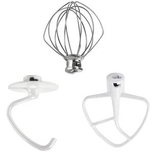 lot 12023 image: Stand Mixer Attachments 3-Piece Kit -Replace for Kitche.n aid Accessories K45WW Wire Whip K45DH Dough Hook K45B Coated Flat Blade Paddle with Scraper -Stainless Steel by TOMOON