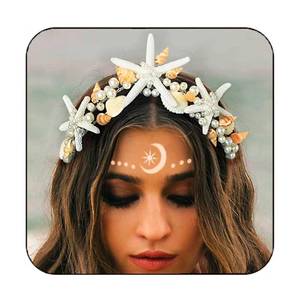 lot 12029 image: Unicra Starfish Crown and Tiaras Silver Pearl Bridal Headband Beach Headpiece Wedding Hair Accessories for Women and Girls