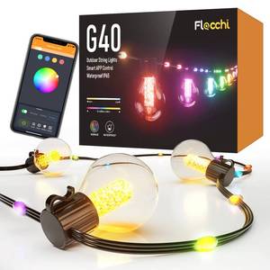 lot 12043 image: Flacchi Smart String Lights Outdoor with Rope Fairy, 50Ft RGBw Bluetooth APP & Remote Control, Color Changing Dimmable G40 Patio Lights for Balcony, Backyard, Party, Bistro, Holidays
