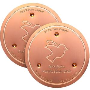lot 12045 image: Mellbree 2-Pack Bird Bath Copper Disk, 0.6mm Reinforced 99.99% Pure Copper Cleaning Disk with Triple-Point Support for Physical Safe Clean Water All-Season, Universal Fit for Outdoor Birdbaths, Bowl