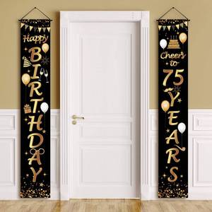 lot 12048 image: 2 Pieces 75th Birthday Party Decorations Cheers to 75 Years Banner Porch Sign Door Hanging Banner 75th Party Decorations Welcome Porch Sign for 75 Years Birthday Supplies, 71 x 12 Inches