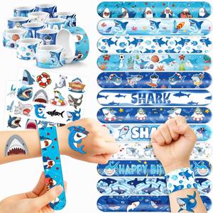 lot 12056 image: 48PCS Shark Party Favors - 24PCS Tattoos & 24PCS Slap Bracelets - Ocean-Themed Birthday Supplies, Undersea Decorations, Classroom Prizes, Gifts for Boys & Girls