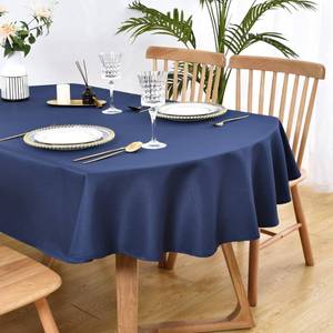 lot 12058 image: Wolkemer Oval Tablecloth 60 x 102 Inch Washable Fabric Table Cloth Solid Navy Blue Table Cover for Dining Wedding Party Banquet Tabletop Decoration
