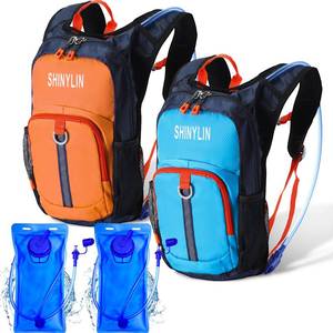 lot 12249 image: Shinylin 2 Pcs Kids Hydration Backpack with 1.5l Water Bladder Lightweight Kids Hiking Backpack Water Rucksack for Boys Girls Climbing Running(Blue, Orange)