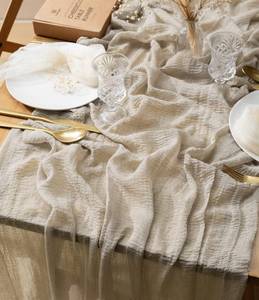 lot 12250 image: Vitalizart Cheesecloth Table Runner 10 Ft Gauze Boho Fabric Rustic Beige Nude Cheese Cloth Table Runner for Wedding Bridal Shower Birthday Fall Thanskgiving Decoration 120 Inches