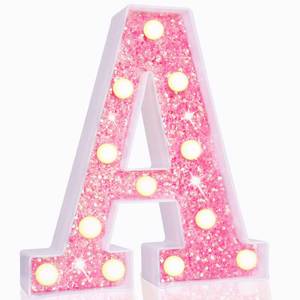lot 12256 image: Pooqla LED Marquee Letter Lights, Light Up Pink Letters Glitter Alphabet Letter Sign Battery Powered for Night Light Birthday Party Wedding Girls Gifts Home Bar Christmas Decoration, Pink Letter A