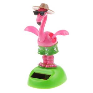 lot 2471 image: YGMONER Flapping Wings Flamingo Solar Powered Hawaii Style Shaking Ornaments Car Dashboard Dancer Bobble Head (Flamingo A)