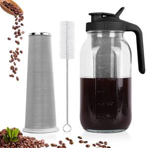 lot 2477 image: Cold Brew Coffee Maker,64 oz Mason Jar Pitcher with Stainless Steel Filter, Pour Spout Handle Lid, Heavy Duty Glass Airtight & Leak-Proof Pitcher for iced coffee Tea Lemonade