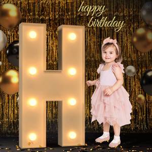 lot 5296 image: Mixifox Marquee Light Up Letters, 3FT Large Light Up Letters for Party, Marquee Numbers, Mosaic Balloon Frame, Cardboard Letters for Birthday Wedding Engagement Party Backdrop Decorations, Letter H