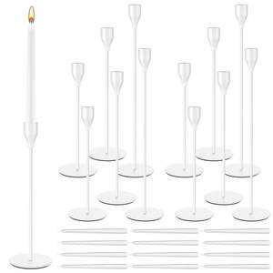 lot 5304 image: Inbagi 12 Sets Candlestick Holders Bulk for Taper Candles Metal Tall Candle Stick Holders Taper Candle Stands for Table Centerpiece Wedding Home Party Decor Fit 0.79 in Thick Candle (White)