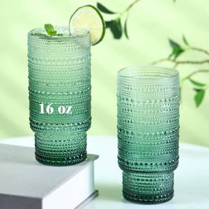 lot 5308 image: Cowjut 6pcs Hobnail Drinking Glasses Set, 16 oz Vintage Glassware Drinking Glasses, Gradual Dark Green Water Glasses Tumbler, Cups for Kitchen, Juice, Beer, Cocktail, Whiskey
