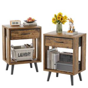 lot 5311 image: GYIIYUO Nightstand Set of 2 with Fabric Drawers and Open Shelves - Rustic Bedroom Side Tables
