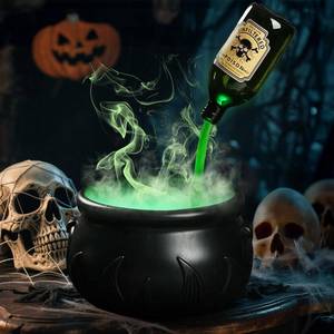 lot 5315 image: Zesua Halloween Decorations Indoor - DIY Floating Potion Set with Witches Cauldron and Mist Maker - Spooky Vintage Black Plastic Bowl Hocus Pocus Party Decor for Home Table Mantel Kitchen Room