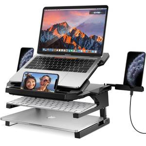 lot 5316 image: AboveTEK Laptop Stand, 20 Angles Two-Layer Height Adjustable Laptop Stands, Portable Laptop Riser with 360 Rotating Base Storage Space & Extra Phone Holders Compatible with 10-17 Laptops Black