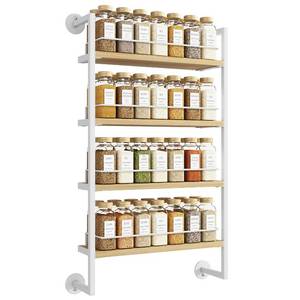lot 5322 image: IBUYKE Spice Rack Wall Mount,4 Tier Hanging Seasoning Organizer,Spice Rack for Wall for up to 50 Jars,Spice Organization for Kitchen Cabinet,Living Room,Bathroom,Pantry,Natural TLJ016R