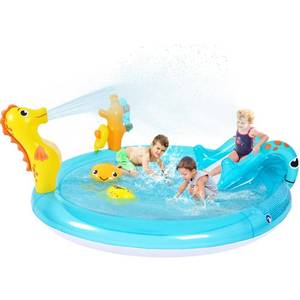 lot 5329 image: Inflatable Sea Animal Play Center, Inflatable Kids Swimming Pool with Water Slide, Water Sprayer, Sea Spray Kiddie Pool for Kids Children Summer Outdoor Splash, Backyard Garden Water Park