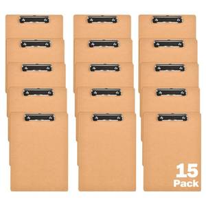 lot 5331 image: HappyHapi 15 Pack Mini Clipboards, 6 x 9 Inches A5 Small Clipboards, Wood Hardboard Memo Size Low Profile Clip with Hang Tab for Home, Office, School Classroom Supplies, Brown