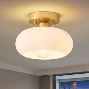 lot 5337 image: WOKNOS Mid-Century Modern Gold Semi Flush Mount Ceiling Light, Kitchen Ceiling Light Fixture with Glass Shade, Mini White Close to Ceiling Lamp for Entryway Hallway Bathroom (8.66 Inch)