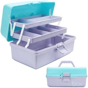lot 5348 image: TERGOO 12in Three-Layer Multipurpose Storage Box Organizer Folding Tool BoxArt & Crafts CaseSewing Supplies OrganizerMedicine BoxFamily First Aid Box with 2 Trays (Purple Blue)