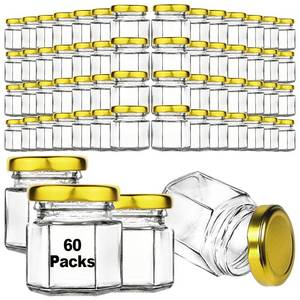 lot 5349 image: 60 Pcs Small Glass Containers with Airtight Lids, 1.5 oz Mini Honey Jars for Wedding Favor, Baby Shower, Small Hexagon Candle Jars for Making Candles, Body Butter, Jam, Spices, Herbs, DIY Gift