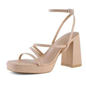 lot 5351 image: ShoeN Tale Platform Heels for Women Strappy Block Chunky Heels Square Toe Ankle Buckle Sandals(8.5,Nude)