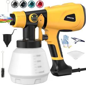 lot 5360 image: Paint Sprayer Tool 1000W High Power Electric Paint Spray Gun with Adjustable Spray Width Knob 4 Nozzles and 3 Patterns Simple to Clean for Lawn and Garden Furniture Home Interior House Painting Gold