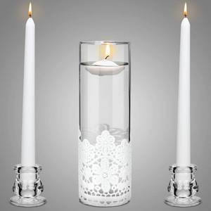 lot 5363 image: Irenare Unity Candles with Holder for Wedding Ceremony Wedding Decortions Accessories Glass Candle Holder Pillar Candle for Formal Events Church(Lace)