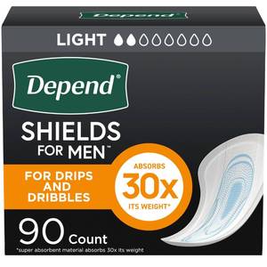 lot 5367 image: Depend Shields Incontinence Pads for Men, Light Absorbency, 90 Count (Packaging May Vary)