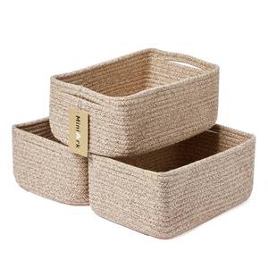 lot 5374 image: MiniArk Small Storage Baskets for Organizing  Closet Organizer Bins  Shelf Toy Basket  Woven Rope Baskets  Cube Decorative Box  Shallow Basket  13x8.5x5.1  3 Packs Mixed Brown