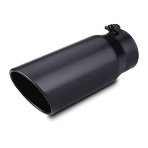 lot 5376 image: LCGP 4 to 5 Diesel Exhaust Tip, 12 Overall Length Bolt On Design Truck Tail Tip, Black Powder Coated,Rolled Angle Cut Design