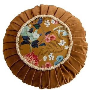 lot 5378 image: vctops Round Throw Pillow with Zipper Vintage Spring Floral Pillow Cushion Soft Velvet Pleated Throw Pillows for Couch Chair Bed Car (Orange,18)