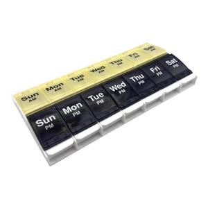 lot 6041 image: EZY DOSE Push Button (7-Day) Pill Case, Medicine Planner, Vitamin Organizer, 2 Times a Day, AMPM Container, X-Large Compartments, Arthritis Friendly, Easy to Use, Clear Lids, BlueYellow, BPA Free