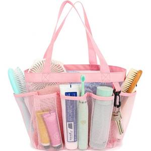 lot 6045 image: Fammart Mesh Shower Caddy Portable for College Dorm Room Essentials, 8-Pocket Large Shower Basket Tote Bag with 2 Handles for Toiletry, Bathroom, Beach, Camp, Gym