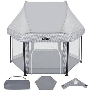 lot 6047 image: Bear Baby Playpen, Outdoor Play Yard Foldable Playpen with Canopy Mat for Babies Toddlers, Portable Indoor Kids Activity Fence Pack and Play