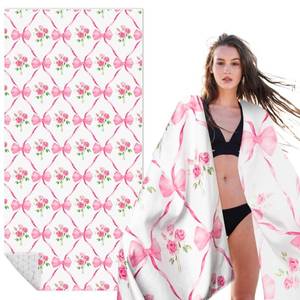 lot 6063 image: Pink Bow Oversized Beach Towel - Flower Double-sided Thin Microfiber Lightweight Pool Towel 71x35 Quick Dry Towel Sand Free Blanket for Bath Sport Travel Beach Swimming Camping for Girl Women