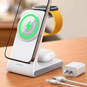 lot 6071 image: JOYROOM 3-in-1 Wireless Charging Station, Wireless Phone Charger Stand Compatible with Magsafe Charger, 15W Charging Station for Multiple Devices for iPhone 16, 15, 14, 13, Apple Watch, AirPods