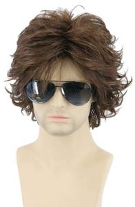 lot 6073 image: Topcosplay Mens Wigs Brown Short Cosplay Wig Wavy Fluffy Style Layered Halloween Costume Wigs